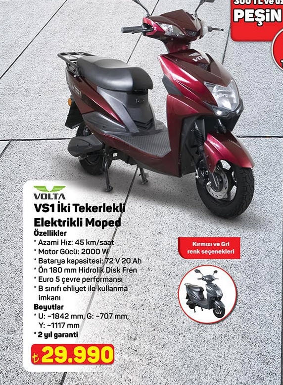 A101 29 Ocak Araç Kataloğu! Volta VS1 İki Tekerlekli Elektrikli Moped: Ekonomik ve Çevreci