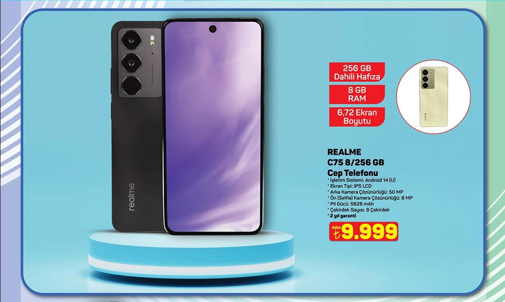 A101 Haftanın Yıldızı Realme C75! 5 Şubat 2026 Kataloğunda 256 GB Hafızalı Dev Bataryalı Telefon Fırsatı