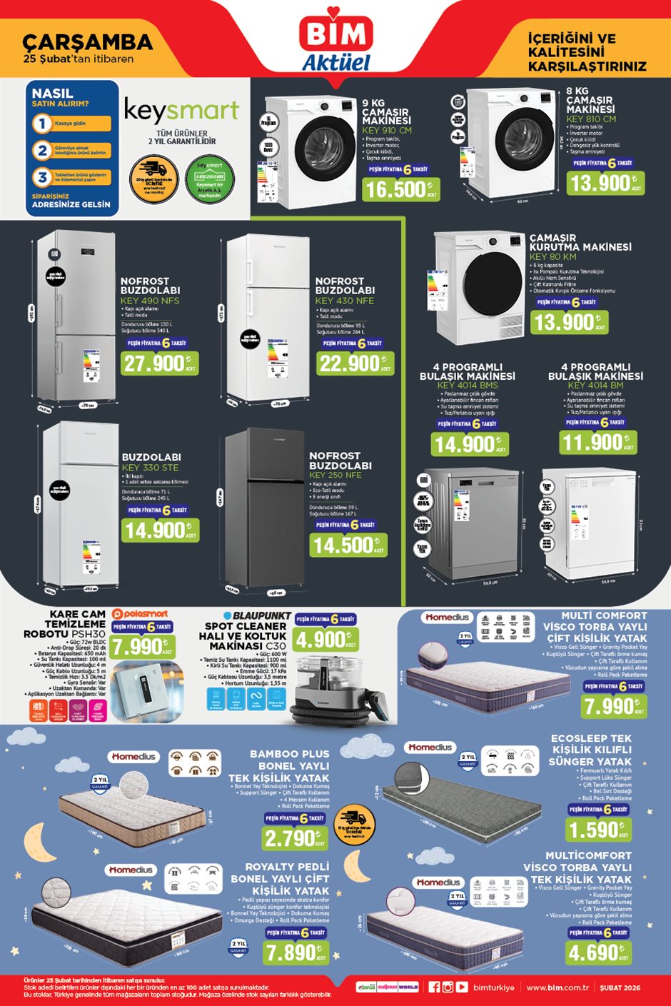 Bim 25 Şubat 2026: Keysmart Beyaz Eşya ve Homedius Yatak Modelleri Detaylı İnceleme