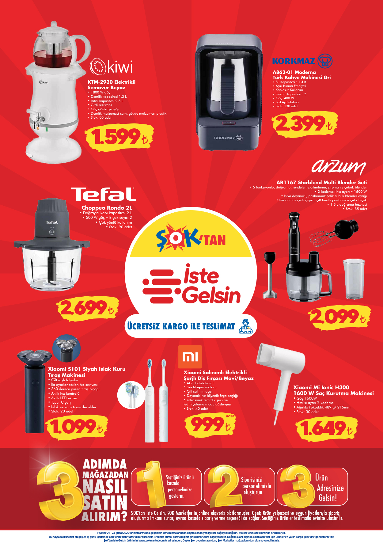 Şok 21 Şubat 2026 Aktüel Ürünler Kataloğu: Küçük Ev Aletleri, Oyuncak ve Beyaz Eşya Fırsatları