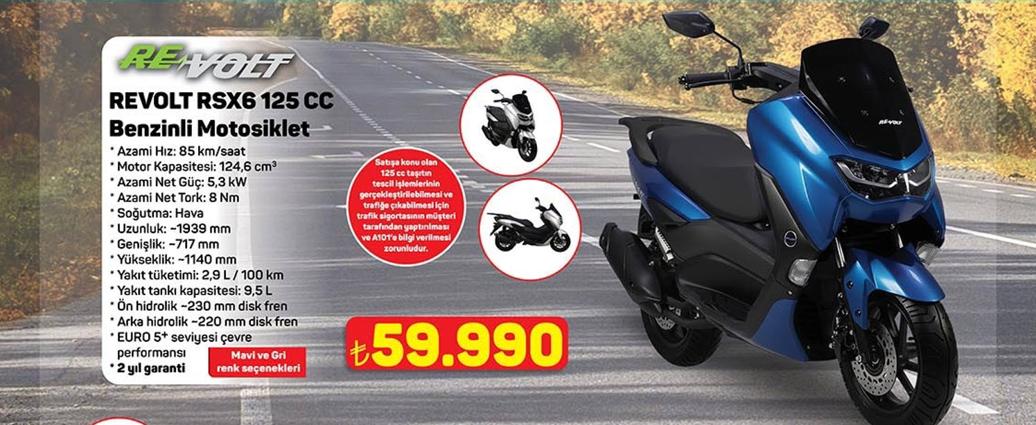 A101 5 Mart Aldın Aldın Motosiklet Kataloğu: Revolt RSX6 125 CC Benzinli Motosiklet Özellikleri ve Detaylı İnceleme