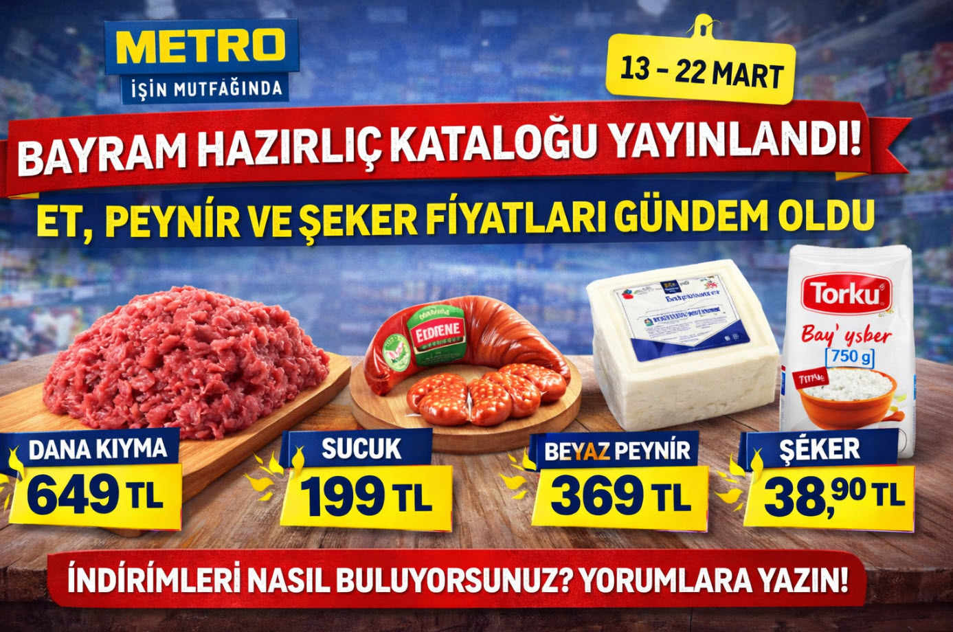 Metro Market 13 Mart 2026 Kataloğu Yayınlandı! Metro Market Bayram Hazırlıkları Kataloğu Yayınlandı! Et, Peynir ve Şeker Fiyatları Gündem Oldu