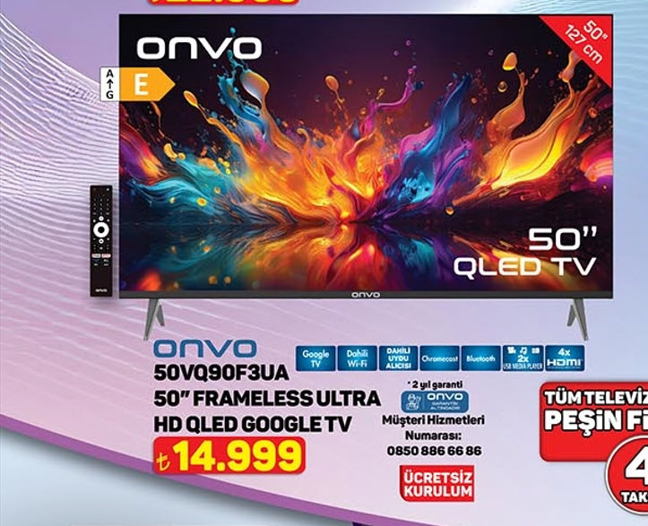 A101 Onvo 50" Frameless QLED Google TV – 14.999 TL