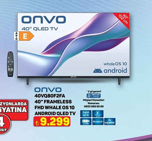 A101 Onvo 40" Android QLED TV – 9.299 TL