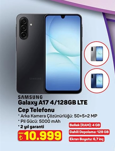 A101 Samsung Galaxy A17 128 GB Akıllı Telefon – 10.999 TL