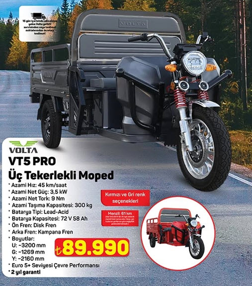 A101 Volta VT5 PRO Üç Tekerlekli Elektrikli Moped – 89.990 TL