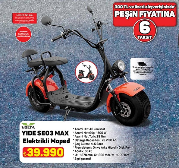 A101 Volta Yide SE03 MAX Elektrikli Moped – 39.990 TL