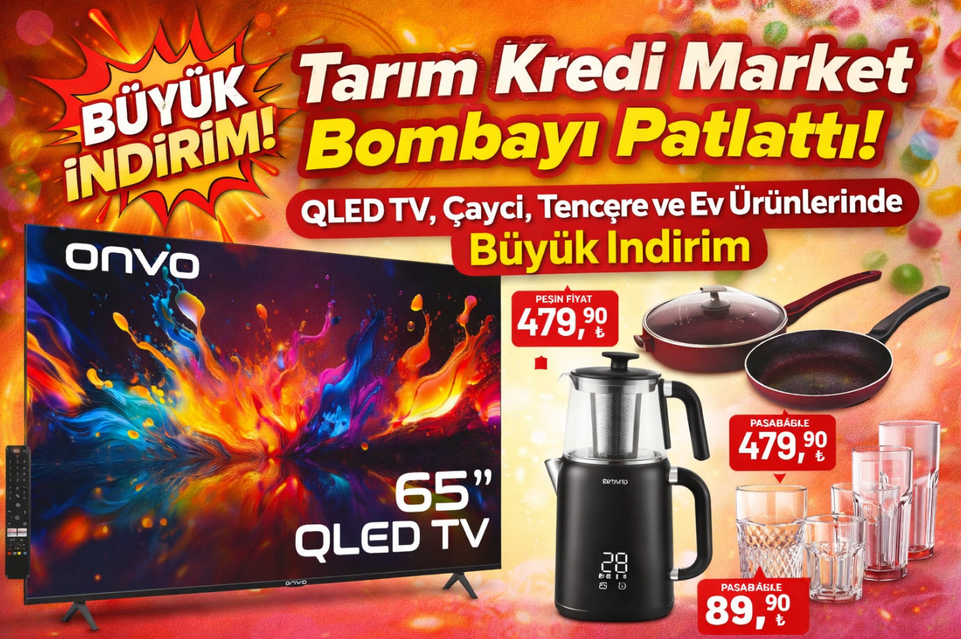Tarım Kredi Market Bayram Bombasını Patlattı! Tarım Kredi Market 19 Mart 2026 Kataloğunda 65” QLED TV, Tencere Setleri ve Ev Ürünlerinde Büyük Fırsat