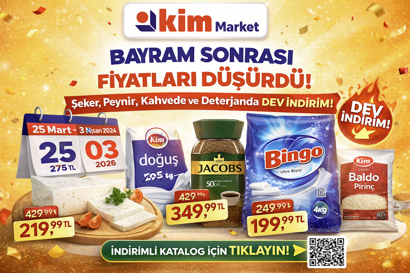 Kim Market 25 Mart 2026 Kataloğu Yayınlandı! Kim Market Bayram Sonrası Fiyatları Düşürdü! Şeker, Peynir, Kahve ve Deterjanda Dev İndirim