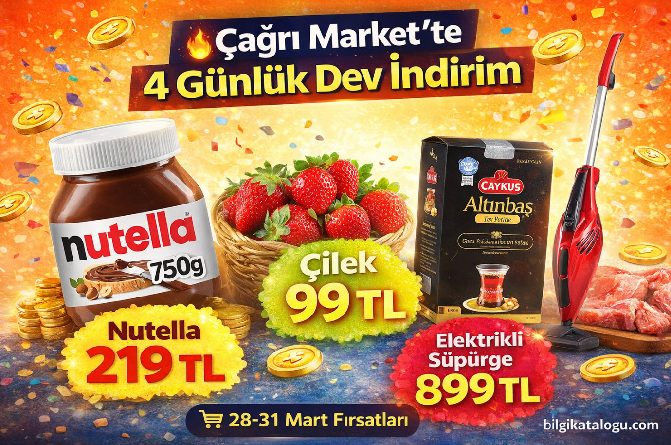 2026 03 28 12 33 31 Çağrı Market 28 Mart 2026 Kataloğu Yayınlandı! 4 Günlük Dev İndirim Başladı! Nutella 219 TL, Çilek 99 TL, Elektrikli Süpürge 899 TL