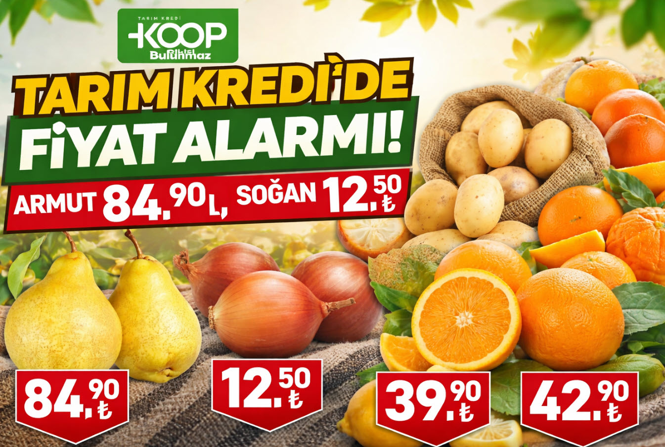 Tarım Kredi Market 4 Nisan 2026 Kataloğu Yayınlandı! Tarım Kredi’de Hafta Sonu Fiyat Sürprizi! Armut 84,90 TL, Soğan 12,50 TL…