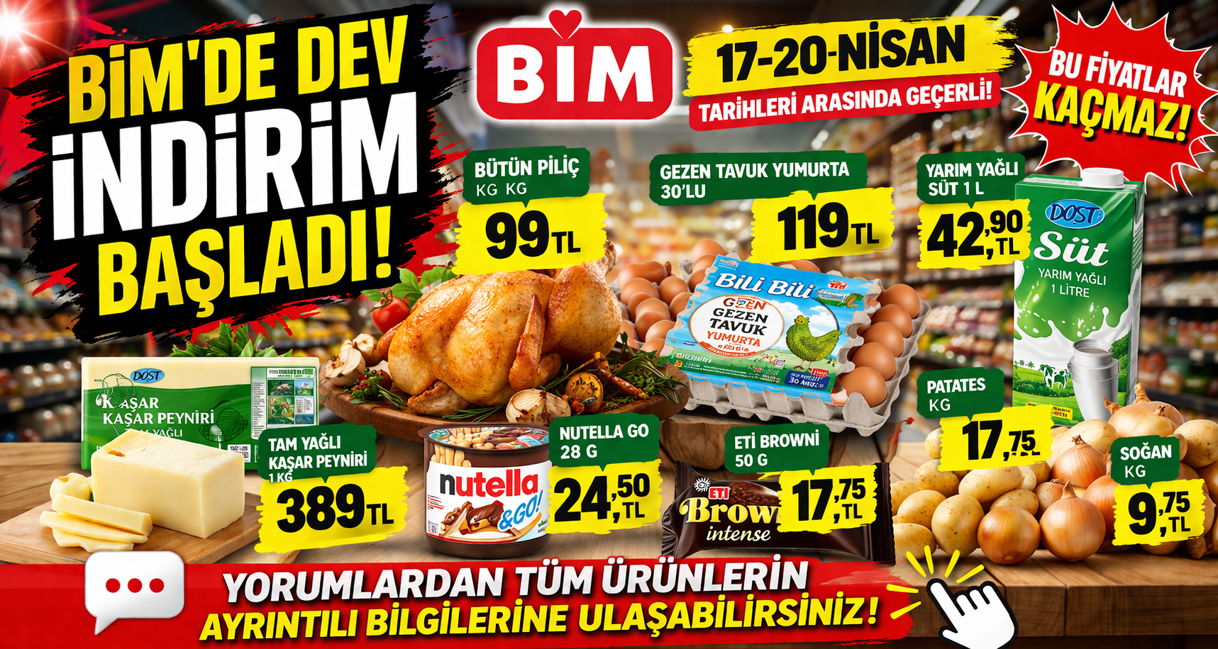 Bim 17 Nisan 206 Hafta Sonu Kataloğu Yayınlandı! BİM’den Dev İndirim Dalgası! 119 TL Yumurta, 99 TL Tavuk, 49 TL Peynir… İşte Kaçırılmayacak Liste